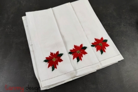 Bộ khăn lau tay Noel trắng thêu hoa đỏ(6 chiếc)